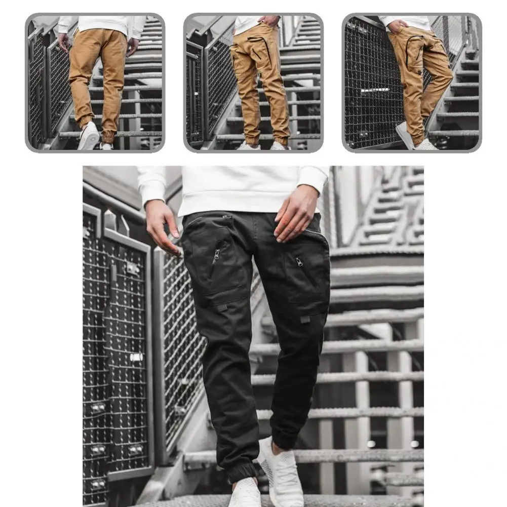 

Autumn Trousers Streetwear Men Cargo Pants Zipper Decoration Multi Pockets Trendy Leisure Men Cargo Pants