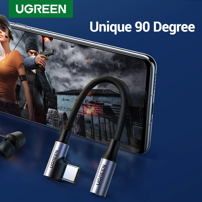 UGREEN 90 градусов игровой Тип C 3 5 Jack наушники USB до мм AUX Наушники адаптер аудио