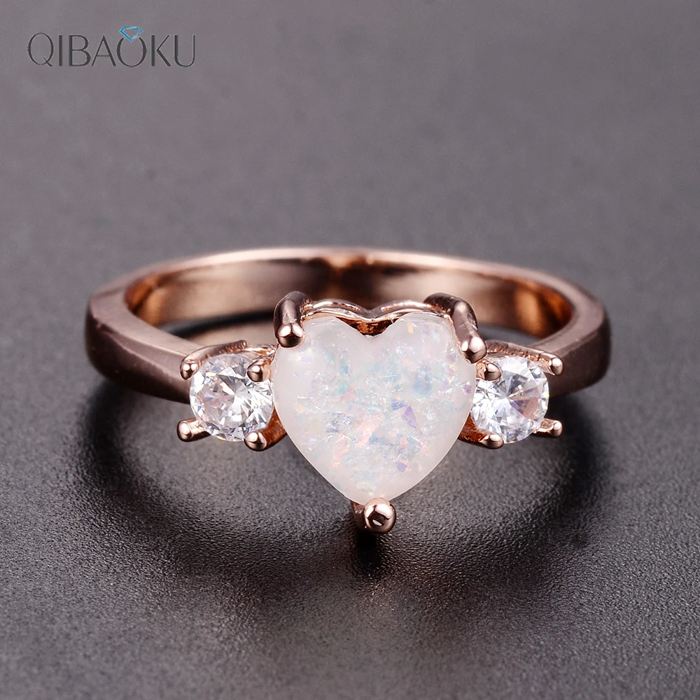 

Romantic Heart Rose Gold Color Opal Wedding Rings For Women Daily Finger Ring Engagement Anniversary Party Gifts Wholesale