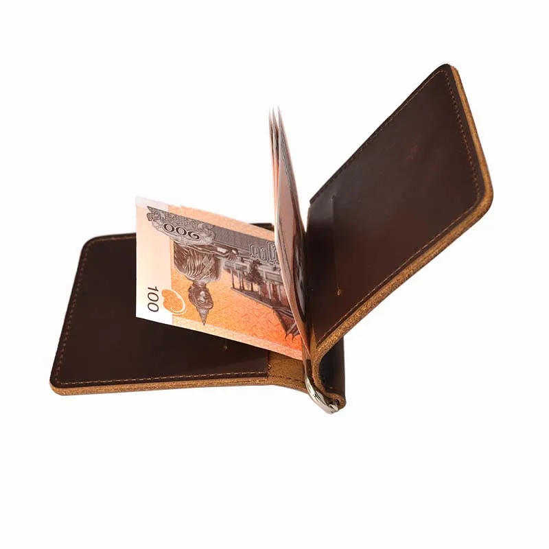 Винтажный кожаный кошелек ручной работы с зажимом для денег минималистичный