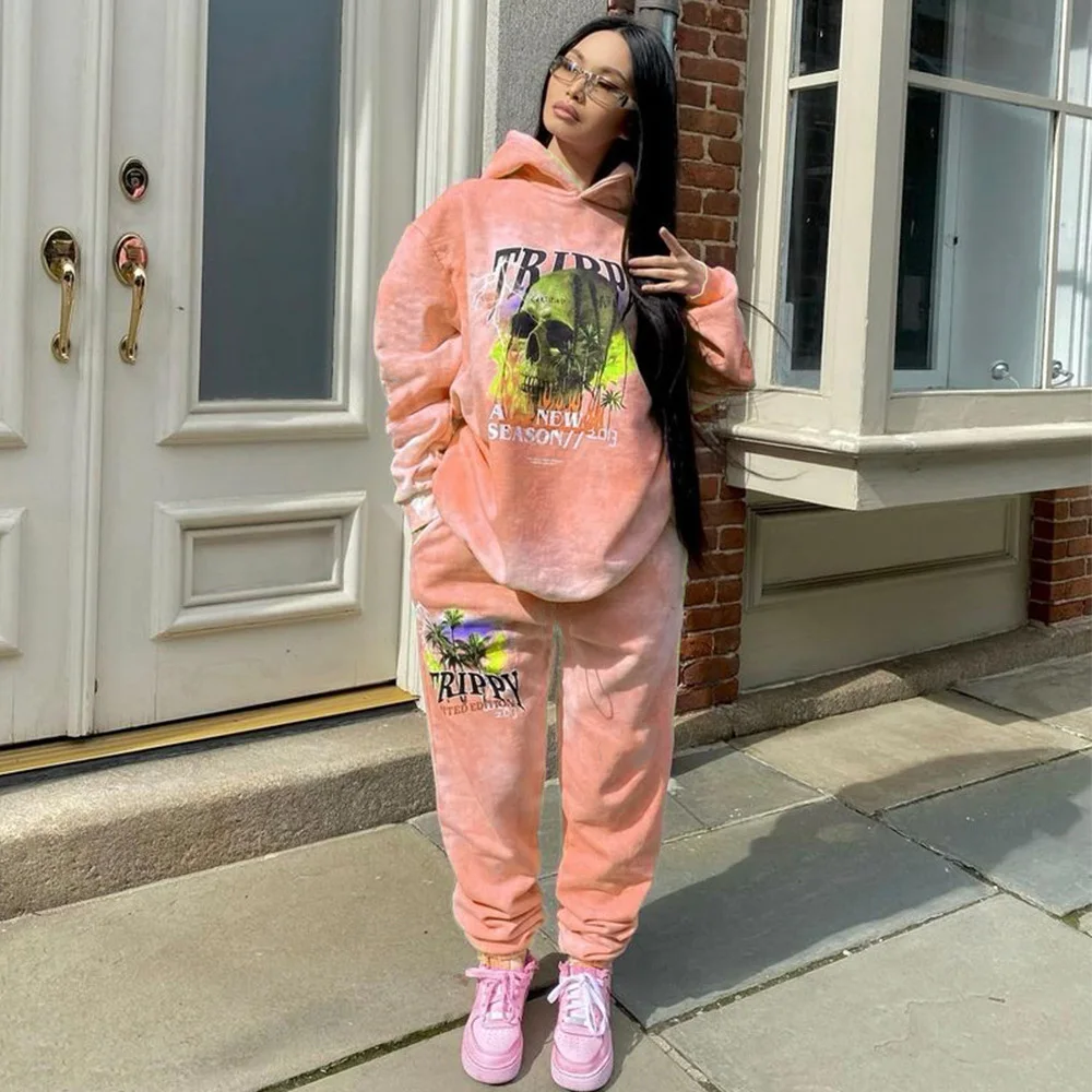 

Autumn/winter 2021 thickening velvet dress positioning to dye printing hooded casual sport suit thick