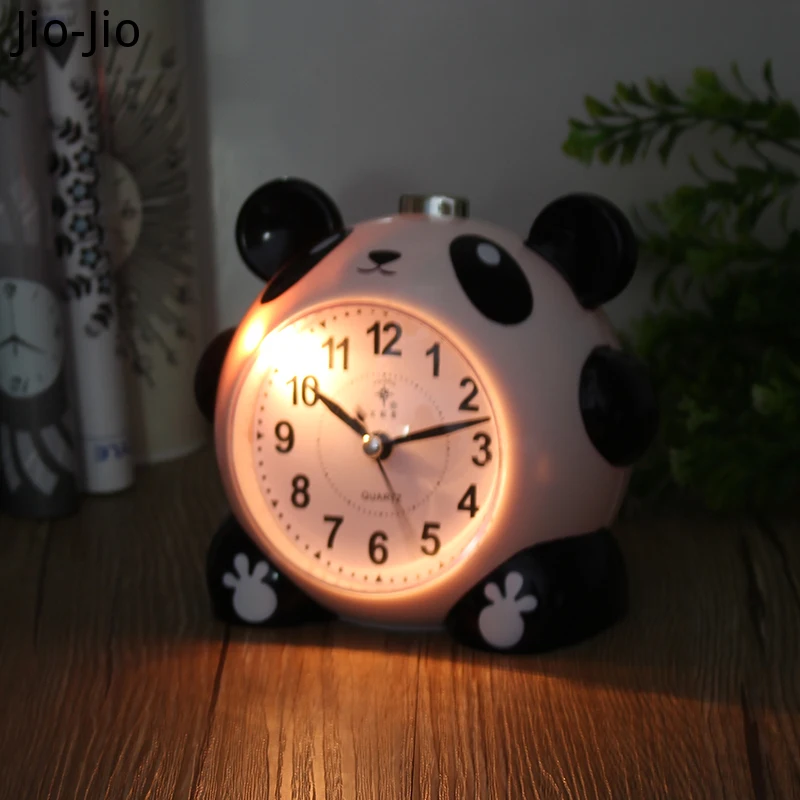 

Cute Panda Wake Up Alarm Clock Kids Mute Creative Personality Bedside Student Children Voice Snooze Night Light Cartoon Clock