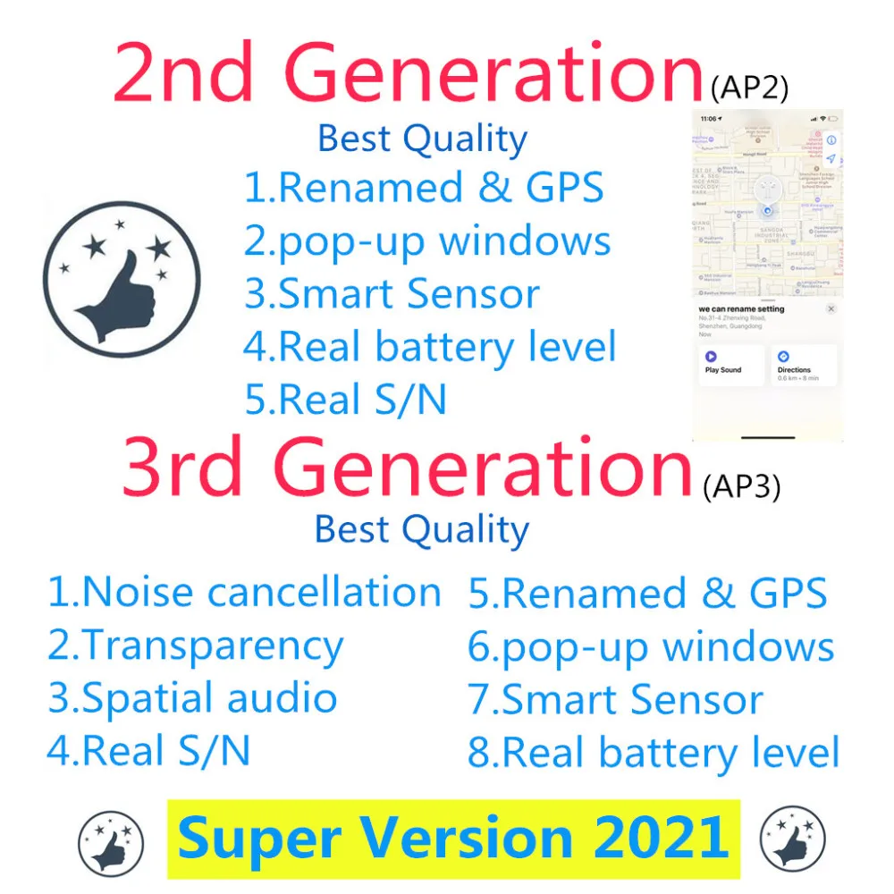 

H1 chip Gps Rename Air Ap3 pro Ap2 Tws Gen 2 Pods pop up window Bluetooth Headphones auto paring wirele Charging