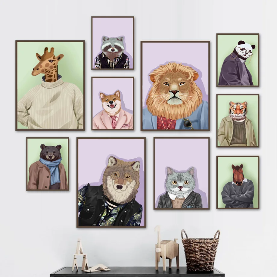 

Gentry Shiba Inu Cat Wolf Tiger Panda Giraffe Wall Art Canvas Painting Nordic Posters And Prints Wall Pictures Kids Room Decor