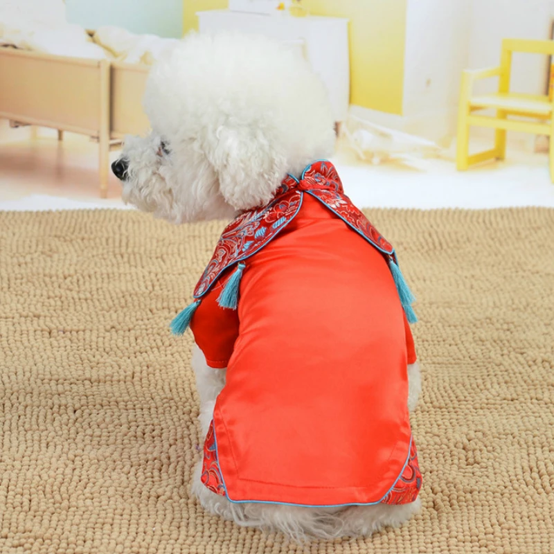 Одежда для собак на Хэллоуин китайская свадебная одежда вышитая кисточка Уютная