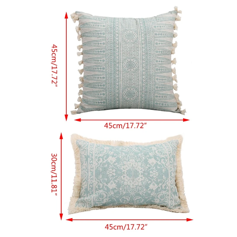 

2Pcs Decorative Throw Pillow Case with Tufted Fringe Tassels Trim Cushion Cover
