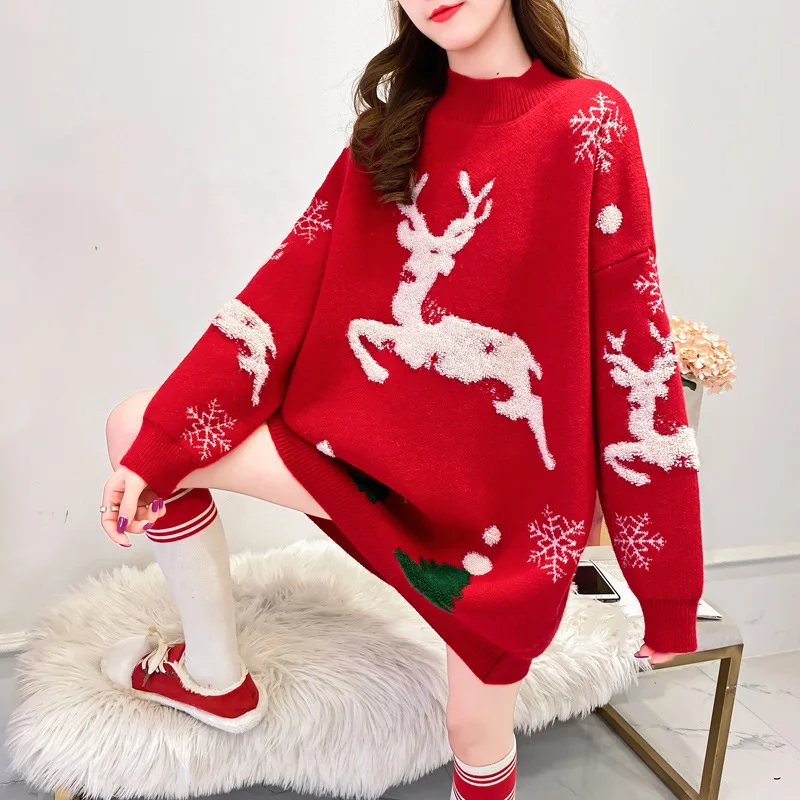 

Qiu dong season more new red Christmas sweater female languid is lazy wind outside of jacquard knits