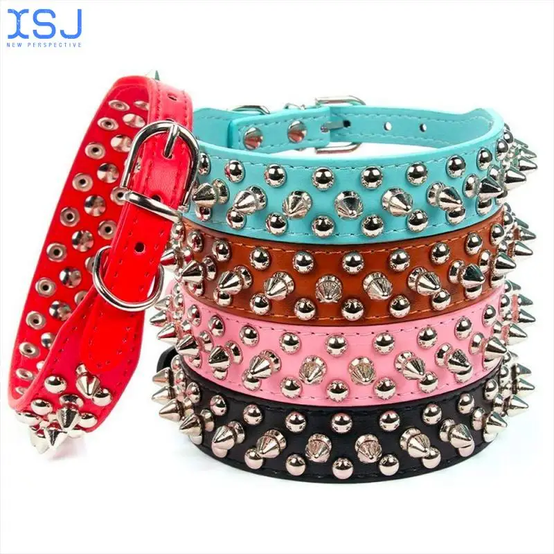 

Adjustable Nail Rivet Anti-Bite Dog Collar Supplies Pu Leather Dog Sports Punk Small Dog Cat Pet Collar