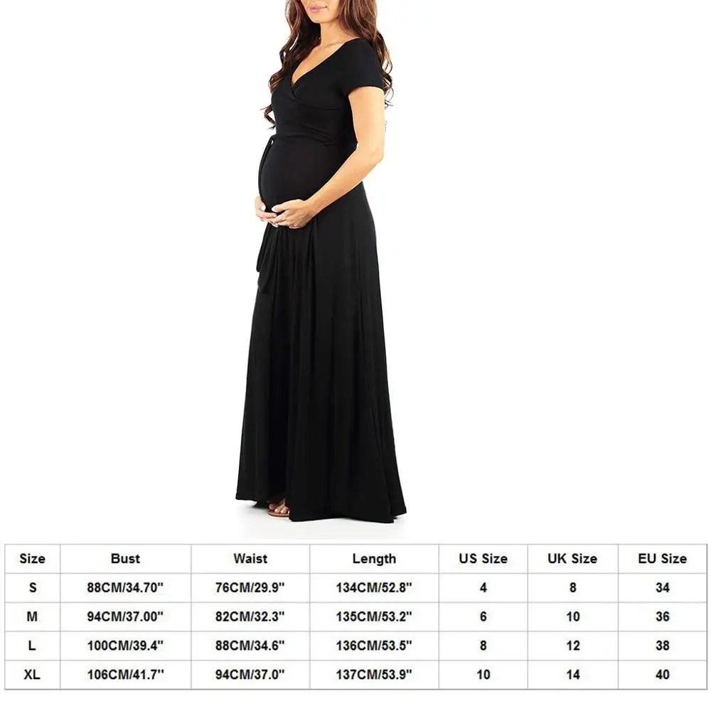 

Women's V-neck Short-Sleeved Maternity Dress with Natural Color Belt Solid Color Summer