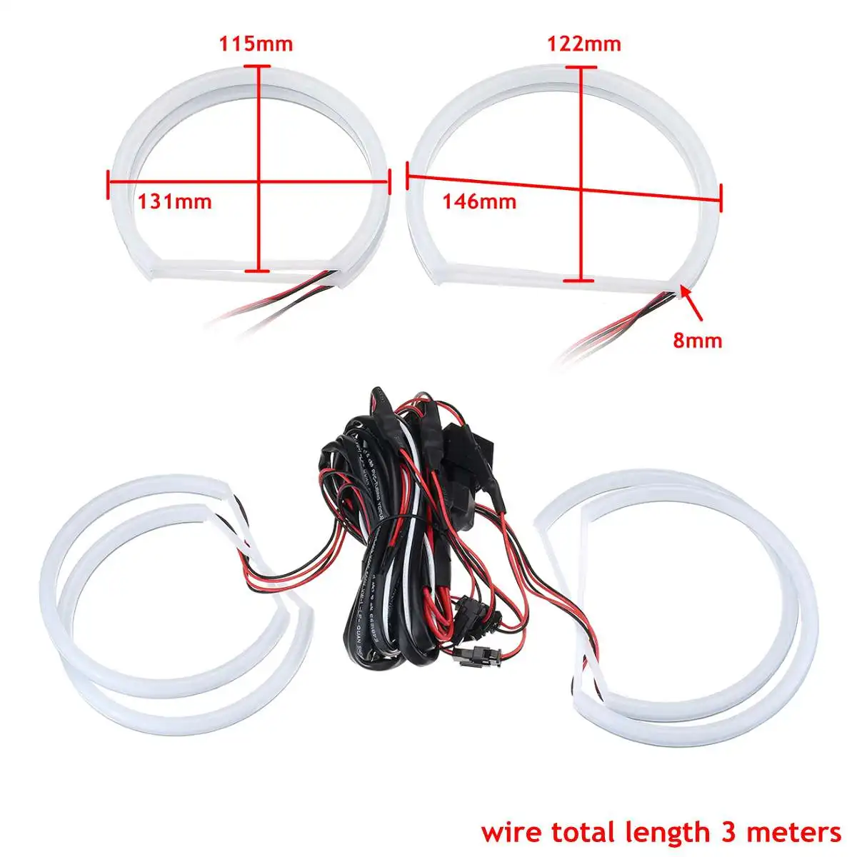 

Car-styling 1 SET (2X 146mm+2X 131 mm )White Halo Cotton Light car smd LED Angel eyes for BMW E46 non projector auto lighting