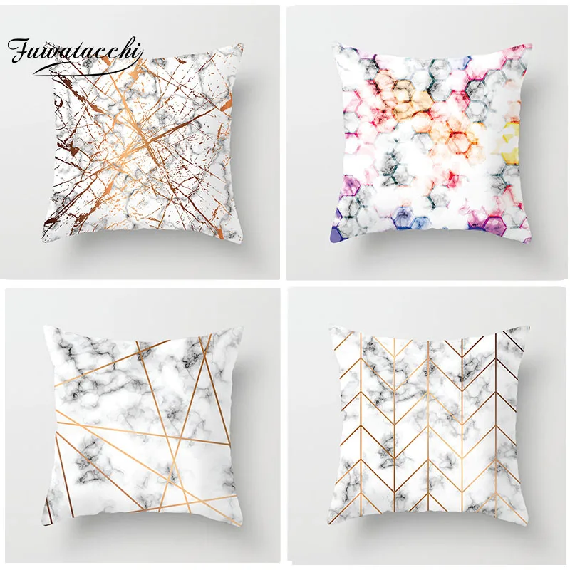 Fuwatacchi Золотой геометрический чехол для подушки Чехол с линиями мраморная