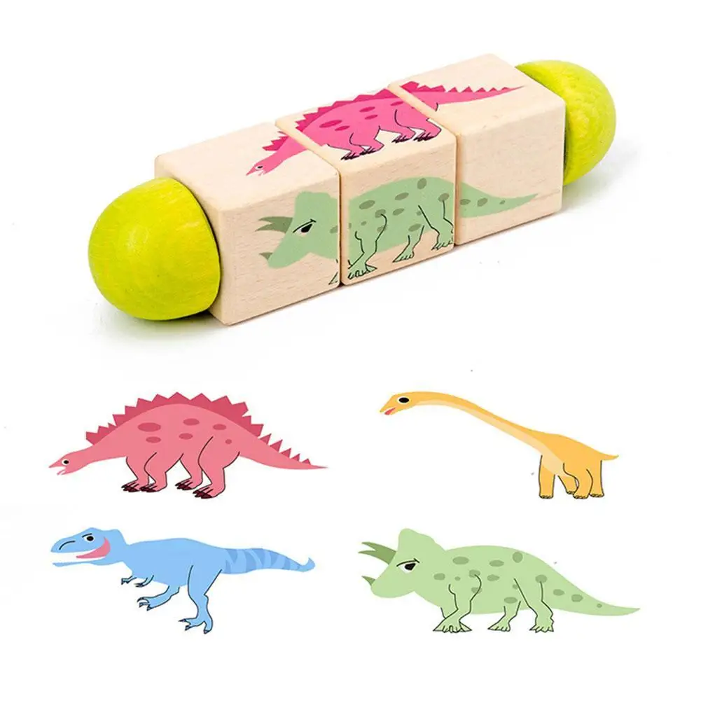 

Monterssori Toy Puzzle Lovely Rotating Wood Kids Early Education Cognitive Guiding Cartoon Pattern Building Block For Home