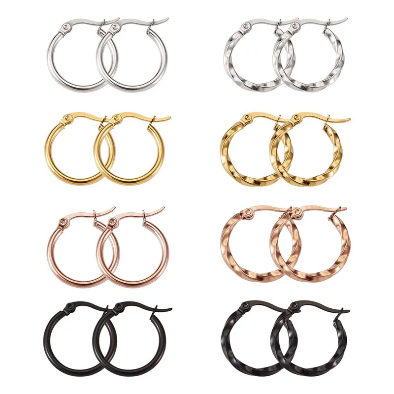 

8 pairs/set Stainless Steel Hoop Earrrings Simple Ring Circle Star Shape Mixed Color for Women Girls Jewelry Making DIY Craft