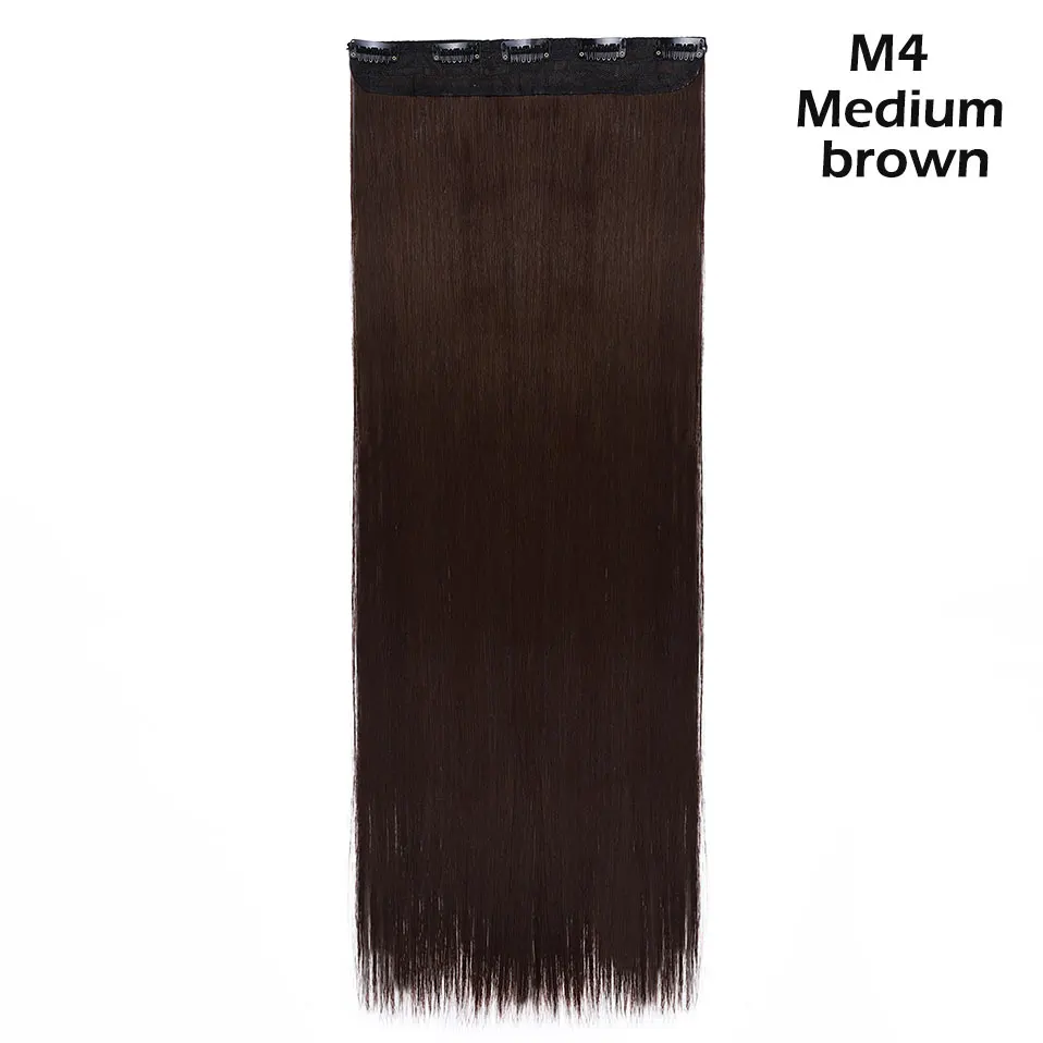 medium brown S-noilite падение до бедер клип в один кусок волос для наращивания 3/4 головы 5 клипс прямые синтетические волосы - Цвет: medium brown