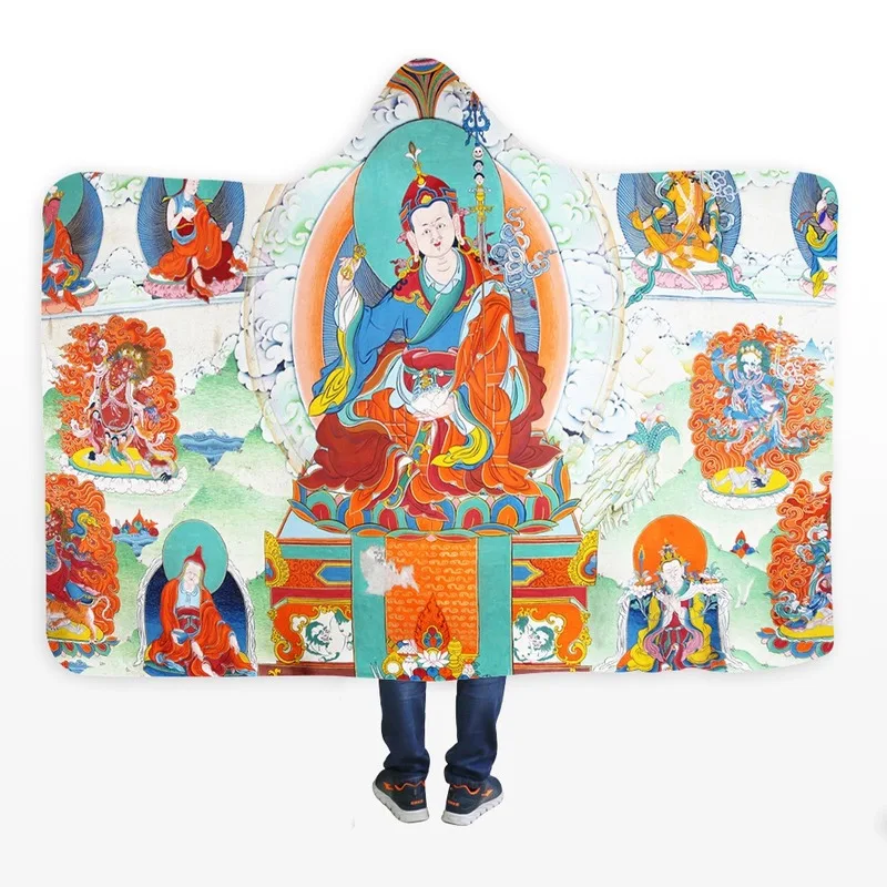 Буддийское искусство с капюшоном одеяло для взрослых детей Роскошное