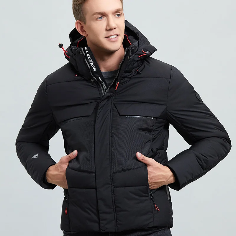 Мужская теплая куртка с капюшоном повседневная пуховая из хлопка на зиму