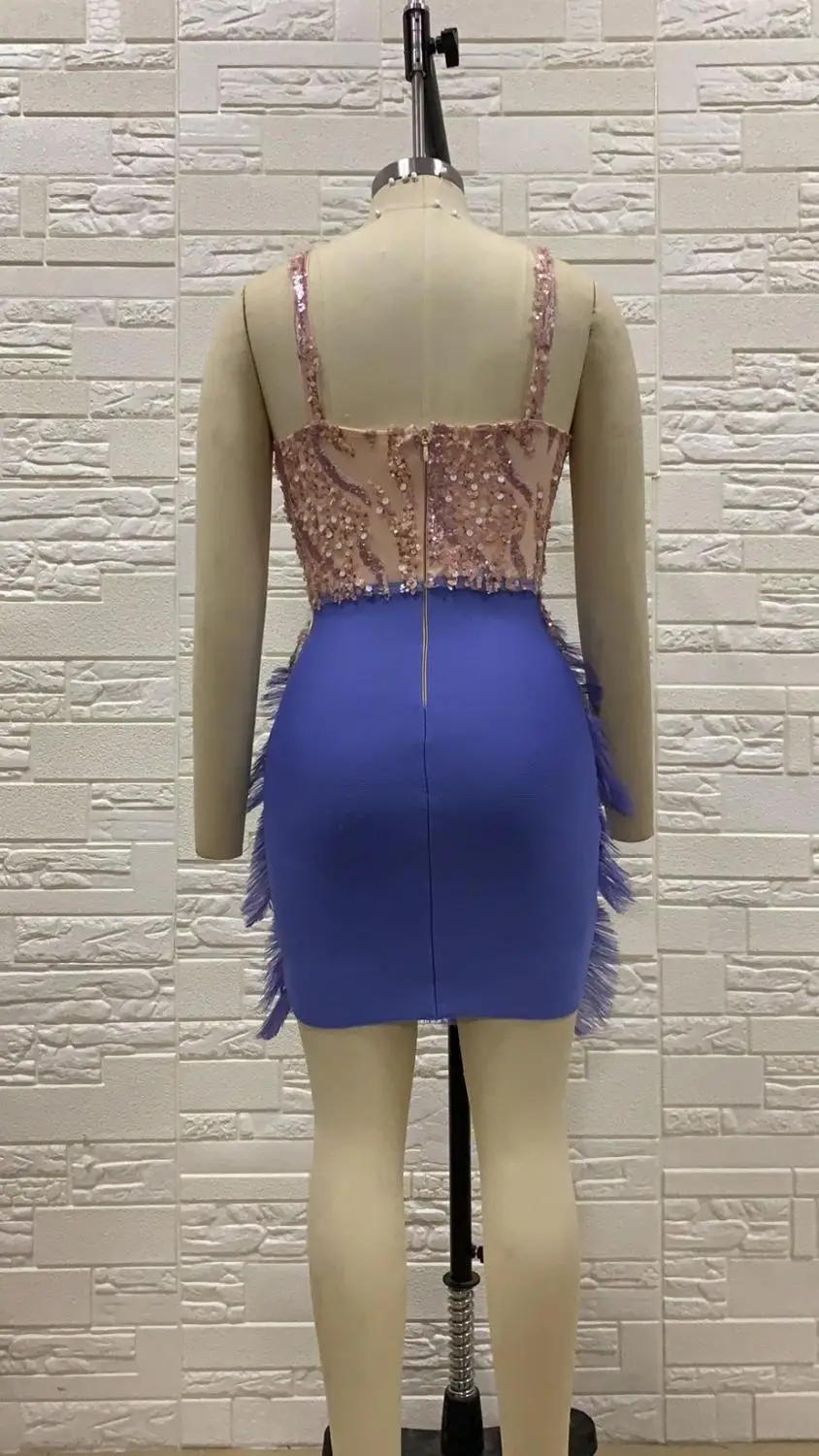 

celebrity bandage dres vintage vestios pink sequins dress blue feathers woman bodycon dress sexy woman party dress