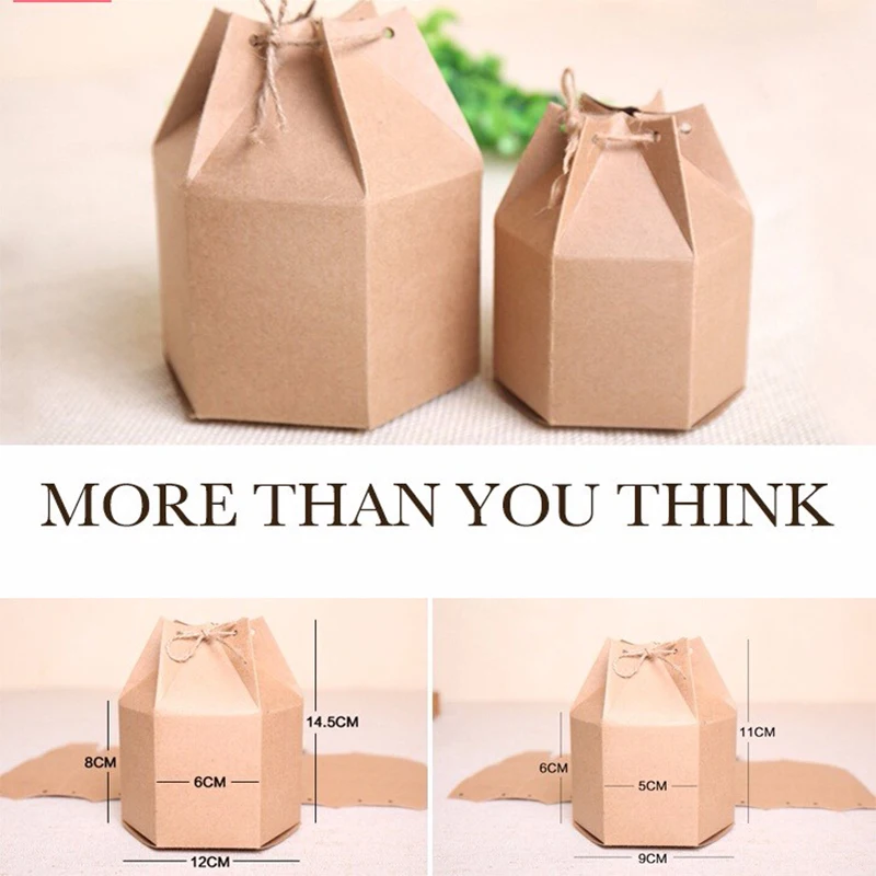 9x11cm 5Pcs Small Kraft Packaging Hexagonal Paper Gift Box Vintage Cardboard Cookie Tea Packing With Rope | Дом и сад
