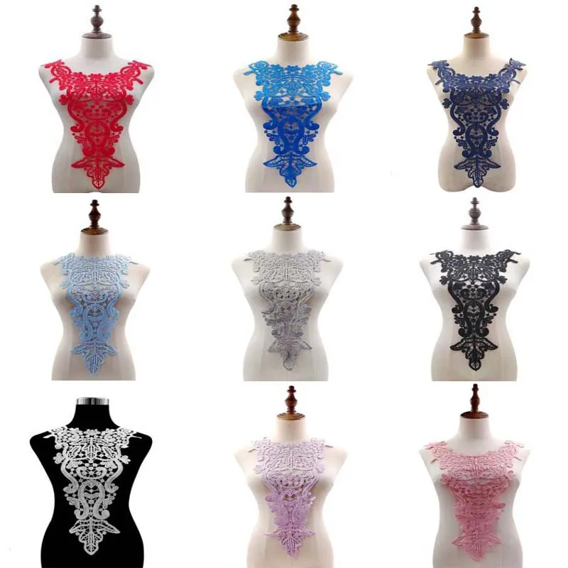 

9colors Luxury flower embroidery DIY lace collar Fabric Sewing ribbon trim Applique neckline cloth Wedding dress craft Accessory