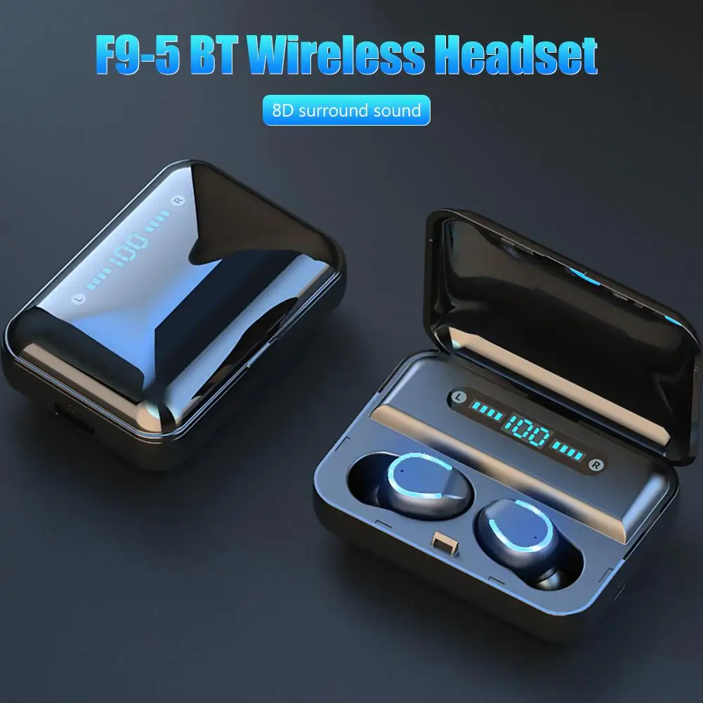 F9 5 TWS Bluetooth V5.0 стереонаушники гарнитура 8D с объемным звуком простая передача