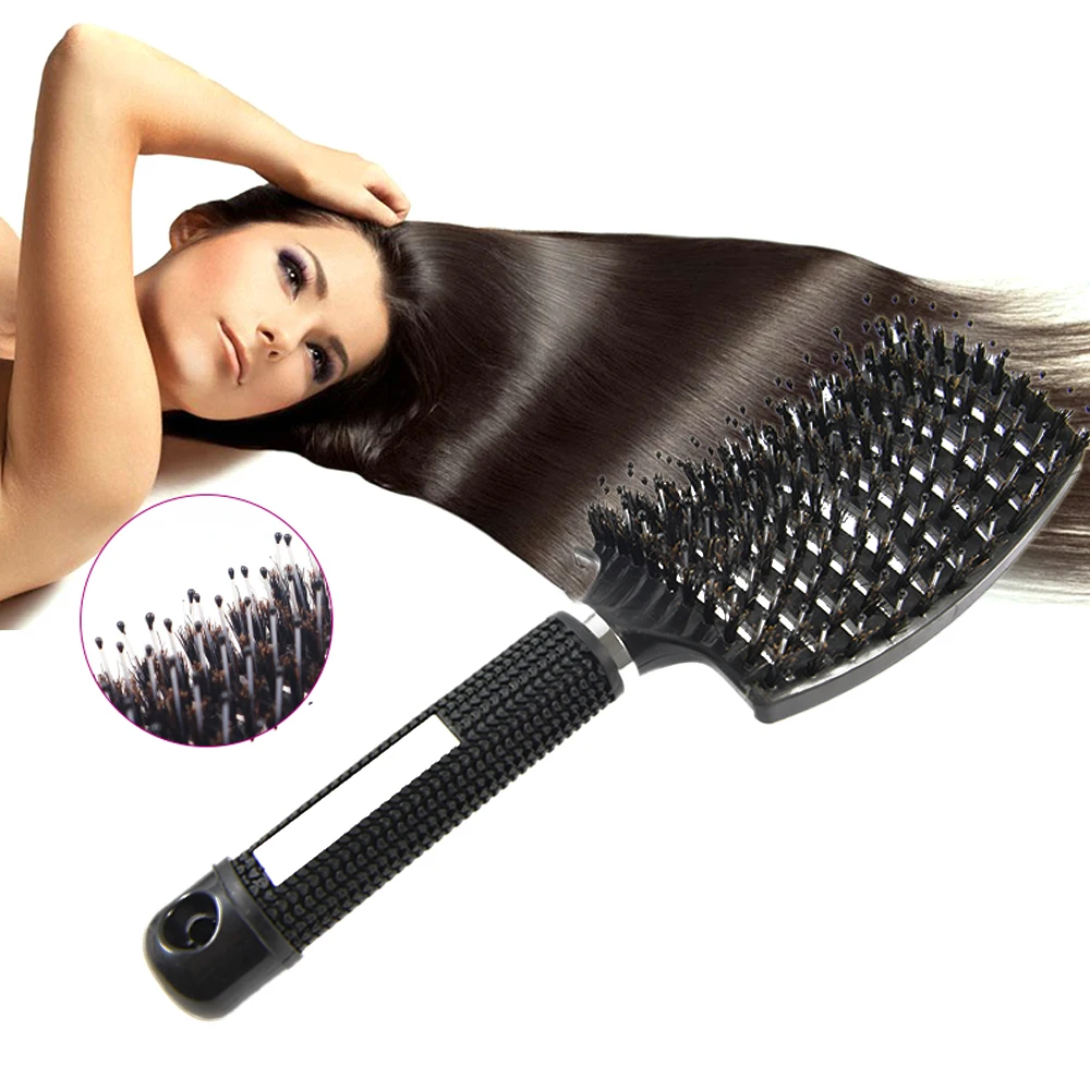 

Large Curved Comb Ribs Comb Boar Bristle Curved Massage Comb Nine-row Comb Shape Curly Hair Plastic Smooth Hair Comb
