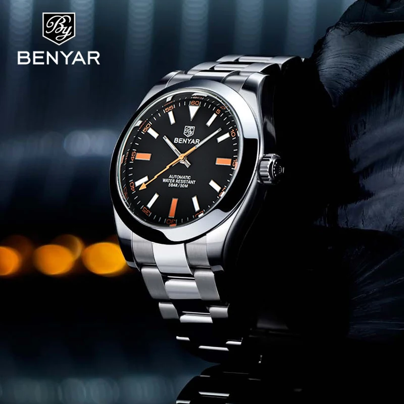 BENYAR Mechanical Mens Watches Fashion Stainless Steel Sport Automatic Watch Men 2023 Brand Luxury Waterproof Clock reloj hombre
