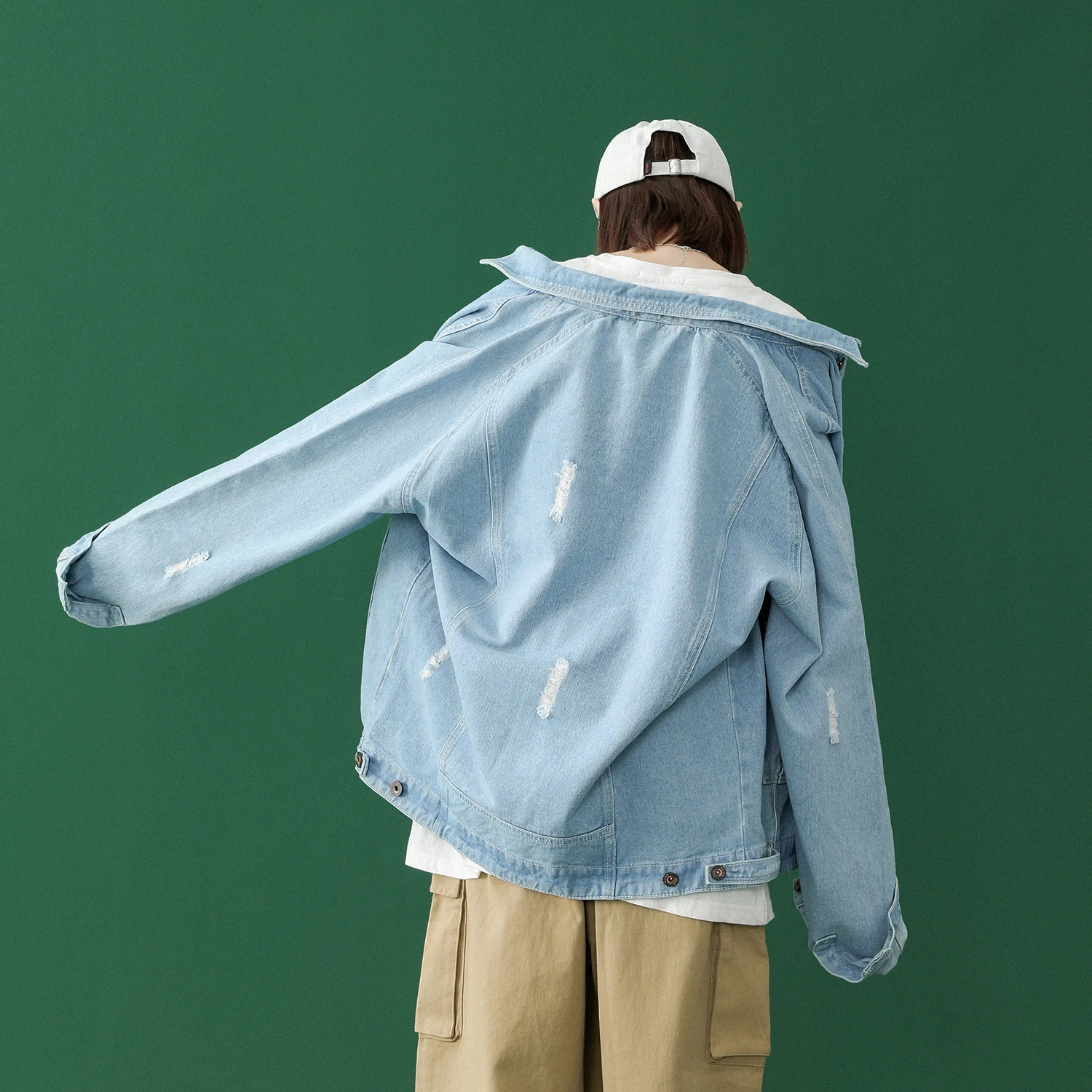 Женская джинсовая куртка с большими карманами Повседневная Свободная синяя