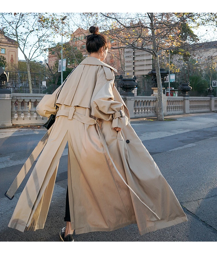 

Korean Style Loose Oversized X-Long Women's Trench Coat Double-Breasted Belted Lady Cloak Windbreaker Spring Fall Outerwear Grey