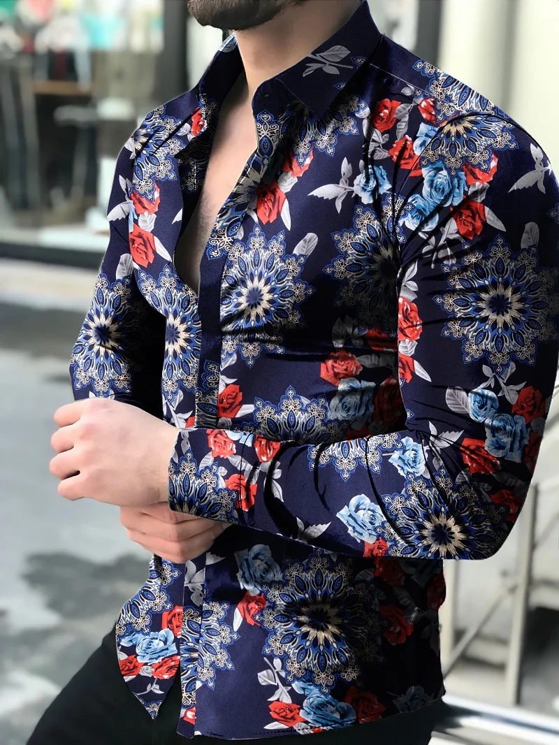 Men's Shirt Long Sleeve Hawaiian  Social Luxury Button Up Cardigan Blouses Wholesale 2021Single Breasted Turn-down Collar Broad