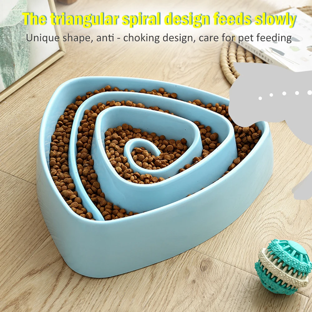 Triangle Dog Slow Feeder Puppy Kitten Food Feeding Bowl Pet Cat Down Eating Dish Prevent Obesity Supplies | Дом и сад