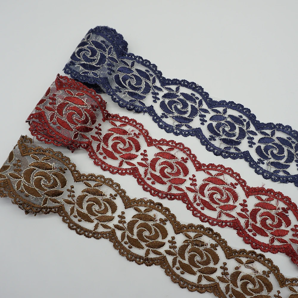Сетчатая вышитая Роза кружевная отделка для костюмов платья аппликация домашний