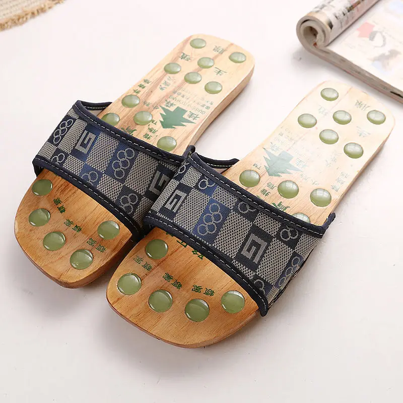 

Wooden Slippers Men's And Women's Home Bathroom Leisure Wooden Clogs Jade Massage Shoes Non-slip Deodorant Slippers