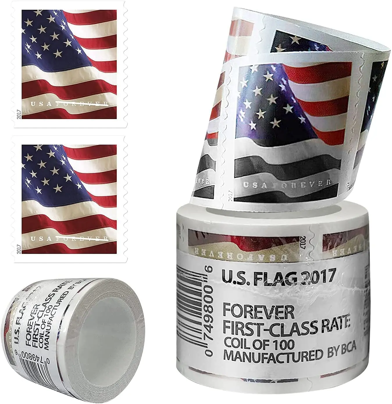 Sellos USPS Forever de primera clase, bobina de sellos postales de bandera de EE. UU. De 100, 2017 (10 rollos de 1000)-0