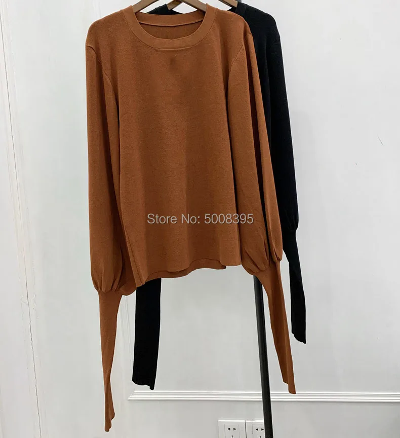 Black Vignola knitted Top Round Neck Long wide sleeves exaggerated cuffs fitted body Fashion Jumper 2020 NEW WOMAN | Женская одежда