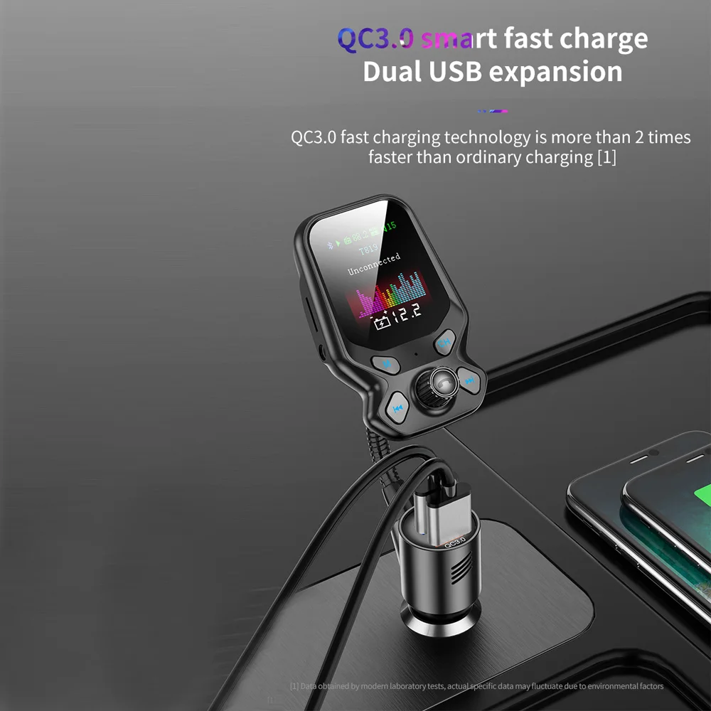 New Bluetooth-compatible 5.0 Car Kit Handsfree FM Transmitter AUX Audio Wireless MP3 Player Quick Charge QC3.0 Charger | Автомобили и