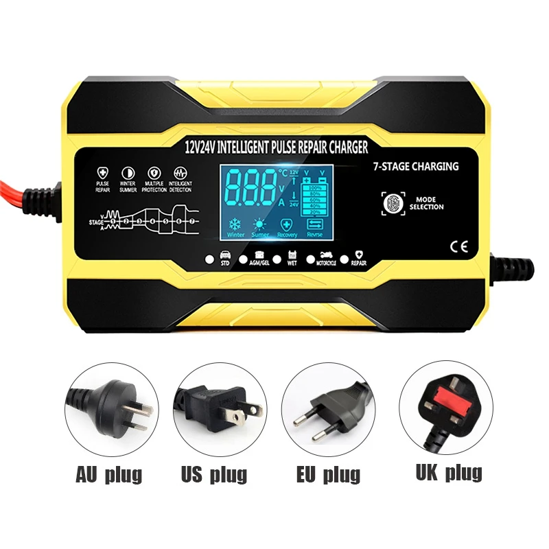 

Automatic Smart Car Battery Charger 12V/10A 24V/5A with LCD Display Pulse Repair Charger for Car, Boat, SUV
