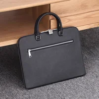 A4 cowhide leather handbag business briefcase Padfolio Laptop Manager bag Thin style Filing Messenger Document bag Organizer