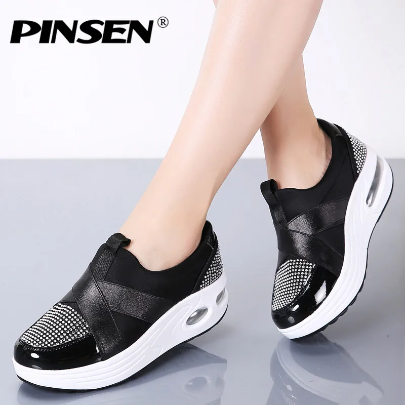 PINSEN/Осенняя женская обувь на платформе; повседневная обувь без шнуровки высокого качества; женские кроссовки; удобная женская обувь; zapatillas mujer
