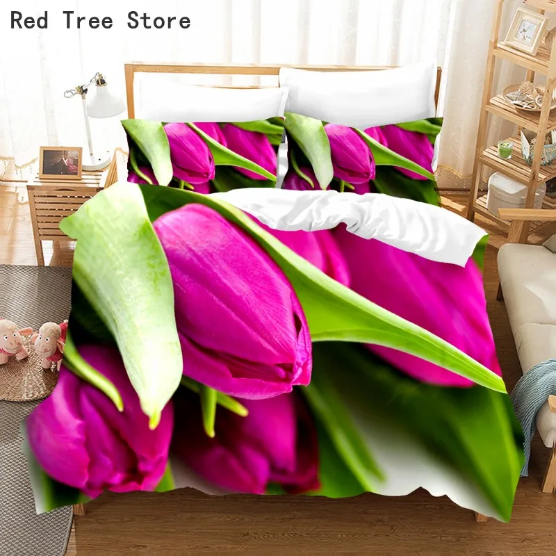 

Модные фиолетовые тюльпан 3D текстильные постельные принадлежности для дома один двуспальная кровать пододеяльник подушка чехол Комплект ...