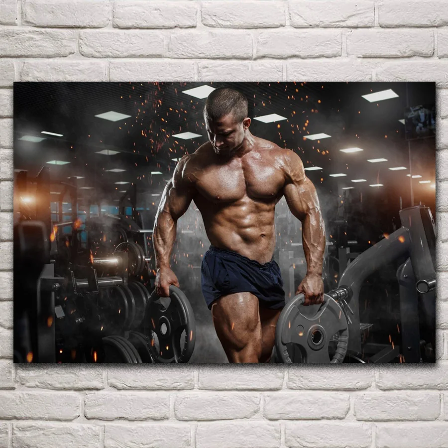 

athlete bodybuilder training workout sexy man muscle fabric posters on the wall picture home living room decoration KM386