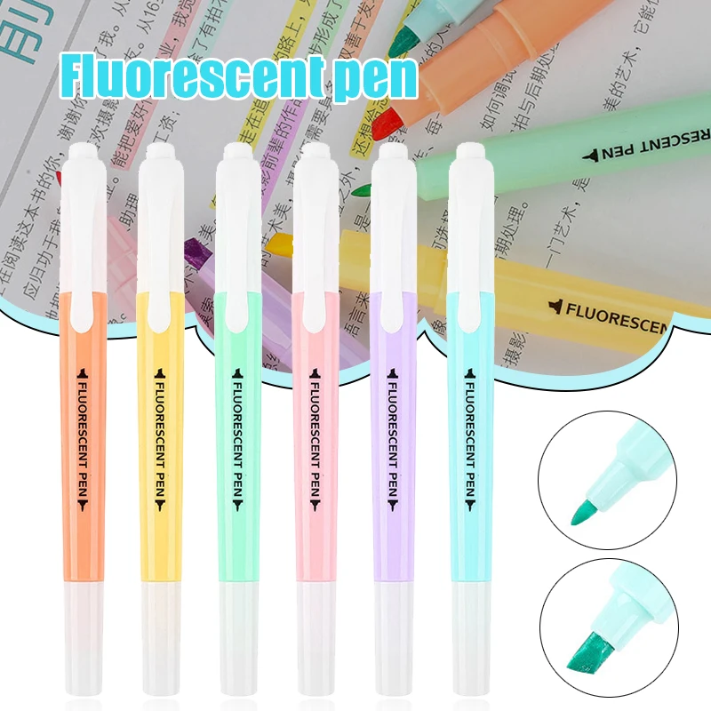 

6 Assorted Color Highlighter Pen Set Double Sided Ended Thick Thin Tip Student Sketching Markers Highlighters Stylo Kawaii Art