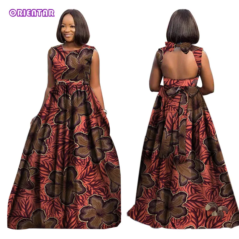 Модное женское платье в африканском стиле сексуальное длинное макси без рукавов