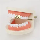 Коронки для зубов мужские, двойные шапки, золотого и серебряного цвета, однотонные с двумя правыми верхними решетками, с одним зубом, модные ювелирные украшения вечерние