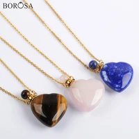 natural gems stones perfume bottle heart necklace rose crystal quartz lapis essential oil diffuser necklace charm wx1616