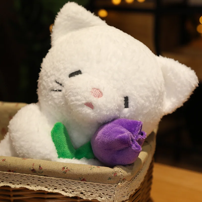 

5/25/40cm Holding Rose Flower Animal Doll Cute Bunny Bear Cat Plush Sweet Girly Valentines' Day Gift Special For Kids Girlfriend