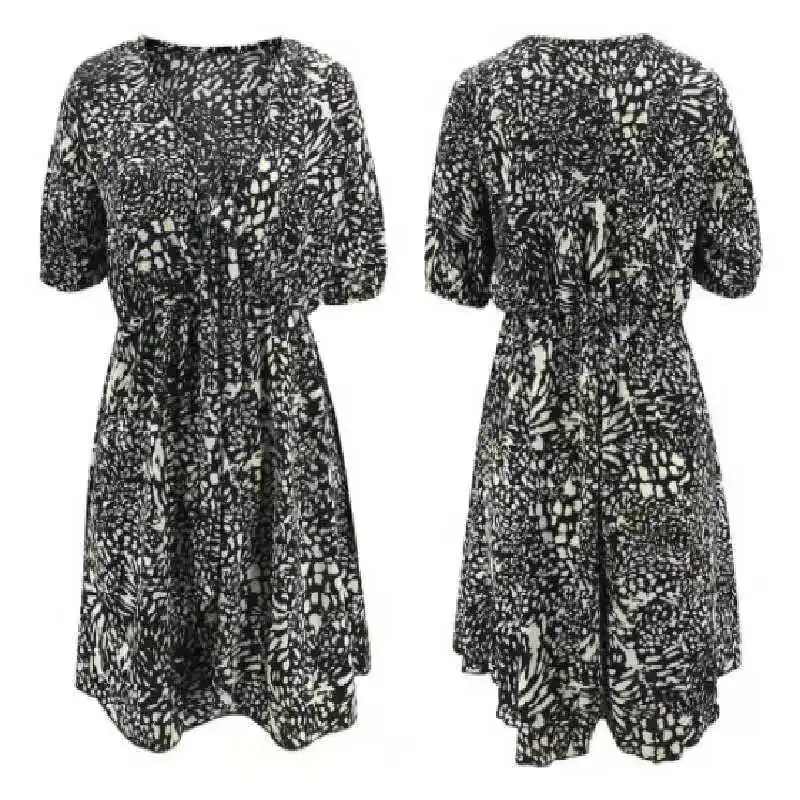 

2021New Mini Dress Women Casual Printing V-Neck Small Floral Short Sleeve Dres Fashion Loose V-Neck Hollow Out Summer Lady Dress