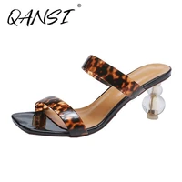 35 43 plus size leopard print high heel women slippers fashion sexy square toe women sandals new personality shaped heel shoes