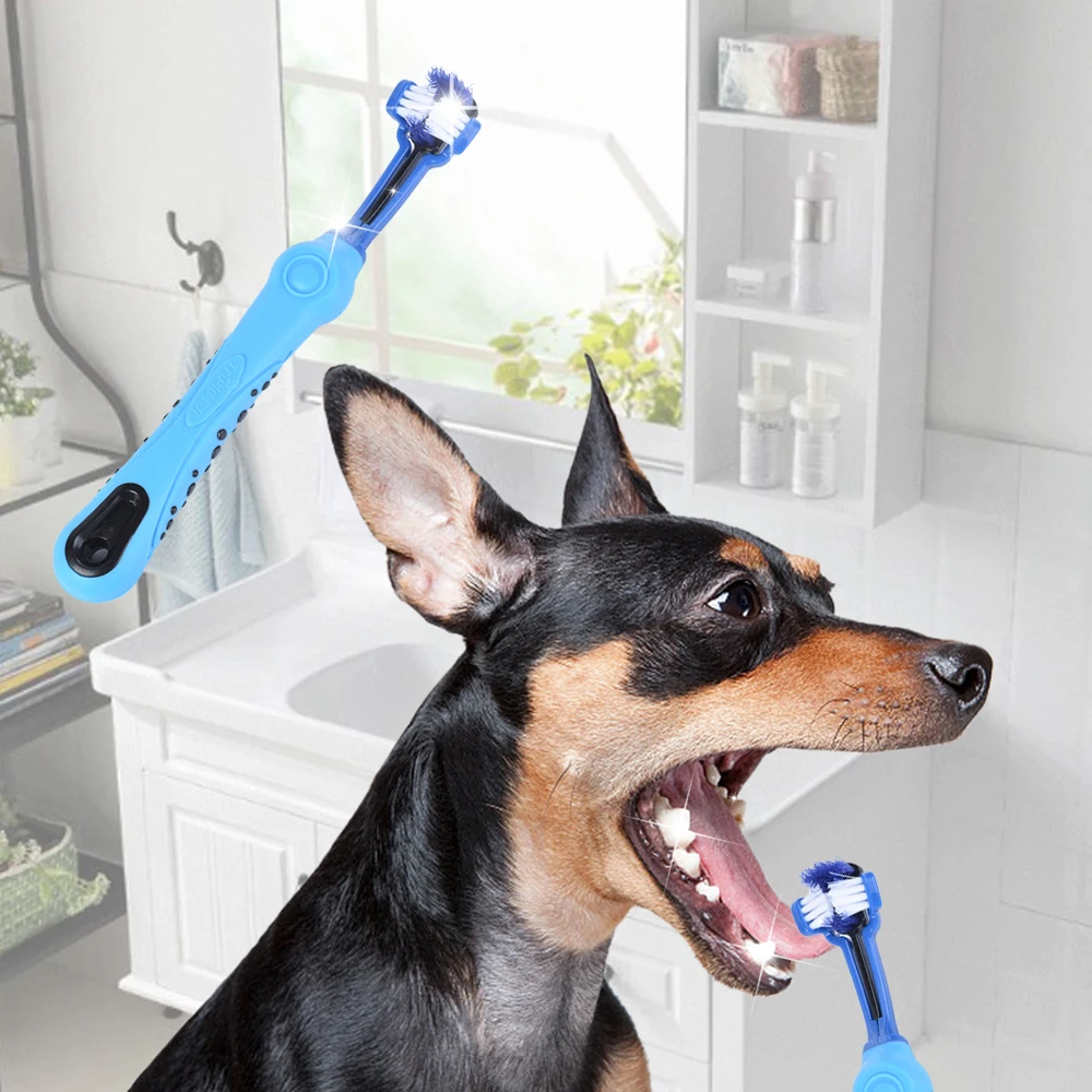 Hoomall Pet Toothbrush Three Sided Teddy Dog Brush Addition Bad Breath Tartar Teeth Care Cat Mouth Cleaning Supplies |