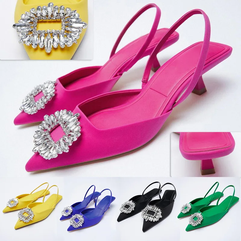 

2021 Brand women Pumps luxury Crystal Slingback High heels Summer bride Shoes Comfortable triangle Heeled Party Wedding Shoes