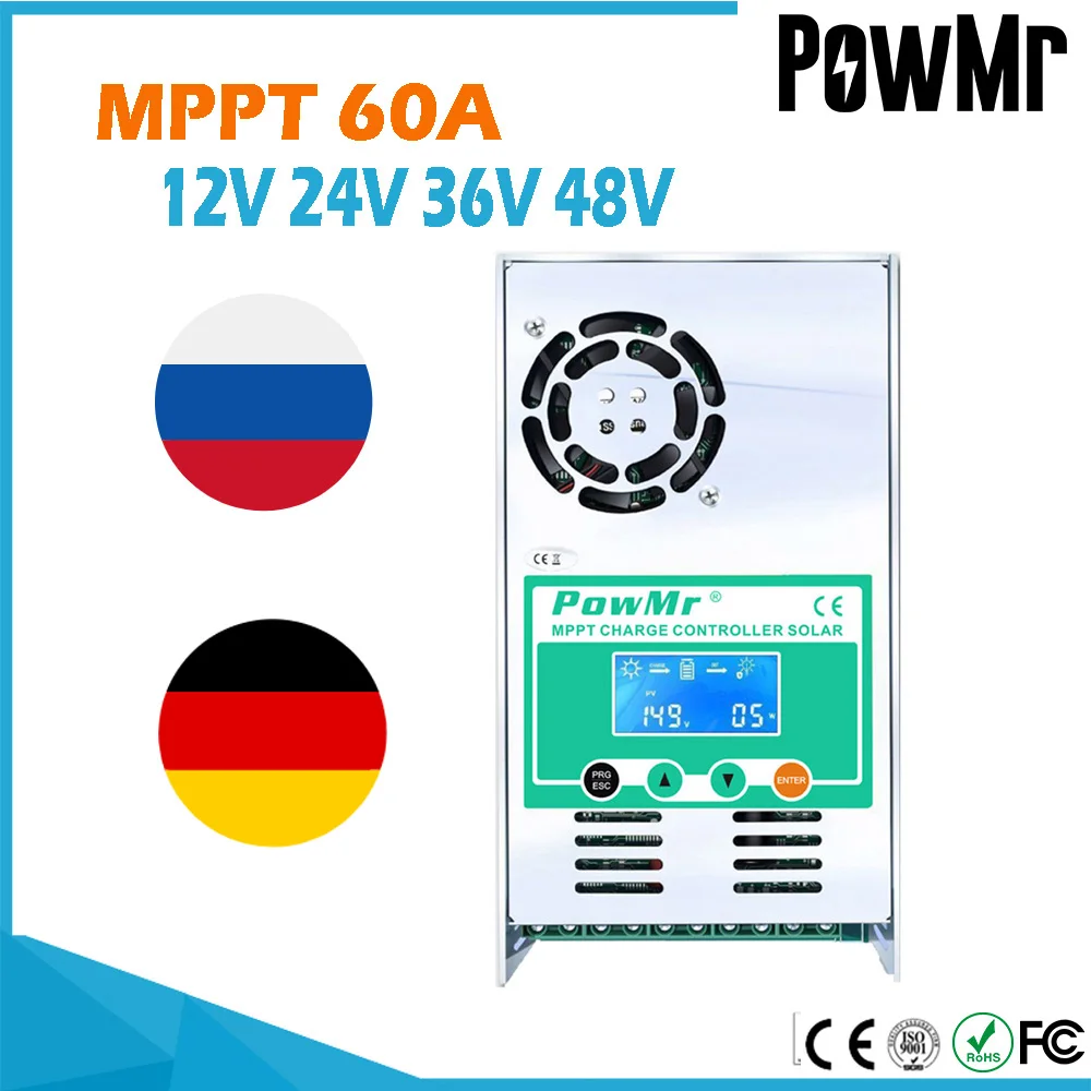PowMr со слежением за максимальной точкой мощности 60A Солнечный контроллер заряда